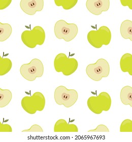 Fruit pattern. Apples and apple slices, vector seamless pattern. Bright pieces of delicious fruit. Design for kitchen textiles, greeting cards, menu covers, web pages.