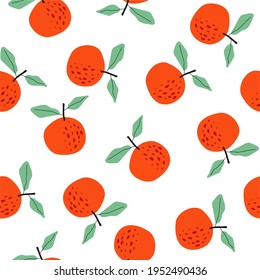 Fruit pattern, Apples and green leaves, seamless print, ideal for decoration, application on fabric or paper