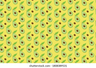 Patrón de fruta. aguacate, patrón sin foco en un fondo amarillo. EPS vectorial 10
