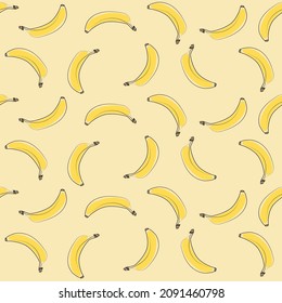 Fruit pattern with banana on a yellow background. Vector illustration. Modern exotic design for paper, cover, fabric, interior decor and other users. Exotic Rapport for Textile, Fabric