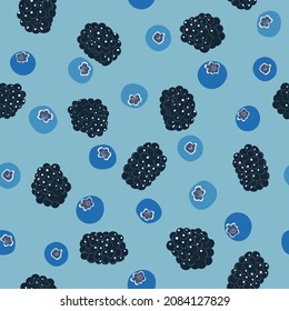 
Fruit pattern with blackberries and blueberries on a blue background