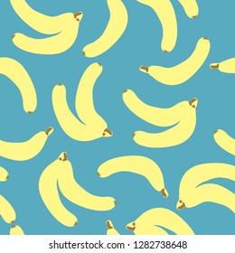 Fruit pattern. Blue background, juicy bananas. Good for packaging, banner, postcards. Simple seamless pattern.