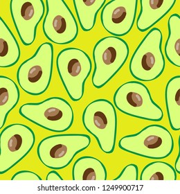 Fruit pattern. Bright avocados, yellow background. Healthy food. Good for postcards, packaging, banner. Simple seamless pattern.