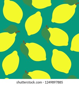 Fruit pattern. Bright lemons, green background. Good for postcards, packaging, banner. Simple seamless pattern.
