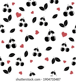 fruit pattern cherry black stencil, vector illustration on white background, design, textile, texture, digital background