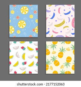 Fruit pattern collection, colourful background.tropical. Summer pattern. Colourful fruit background