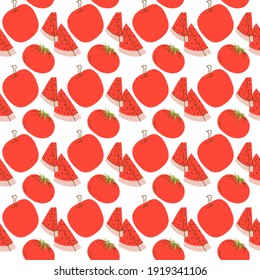 fruit pattern with color red, watermelon,tomato,apple. vector seamless pattern of fruit vector illustration