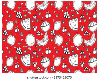  fruit pattern, with a combination of apples, lemons, oranges, cherries, strawberries and coconut.