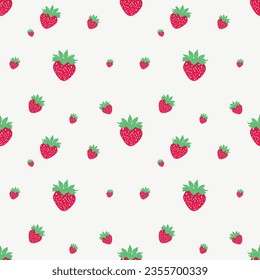Obstmuster, süße frische Erdbeeren Rote Polka-Punkte einzeln auf weißem Hintergrund. Design für eine Bildschirmhintergrund. Stoffe und Tapeten mit Fliesenmuster, Cartoons