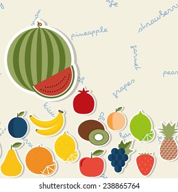 Fruit pattern. Flat style. The image of fruits and berries. Use as a background or greeting card. 