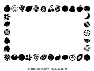 Fruit pattern frame. Black and white design. Vector illustration.
