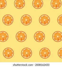 Fruit pattern of fresh orange slices on yellow background.