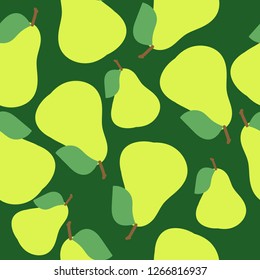 
Fruit pattern. Green background, ripe pears. Good for packaging, banner, postcards. Simple seamless pattern.
