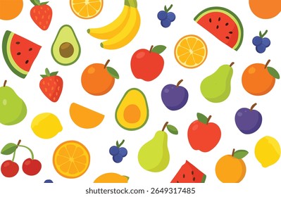 Fruit Pattern Illustration Colorful Seamless Background with Assorted Fruits for Summer Designs, Healthy Food Themes, and Fresh Organic Decor Food Pattern