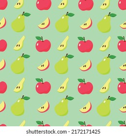 Fruchtmuster. Juckreize Äpfel und Birnen. Vektorgrafik im Flachstil.