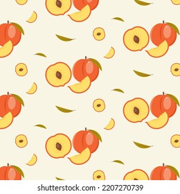 Fruit pattern. Juicy peach. On a light background.