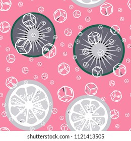 Fruit pattern with kiwi and ice cubes. Stylish background with kiwi for fabric, cover, plastic. Cold cocktail with kiwi. Freshness