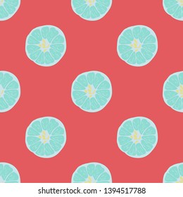 Fruit pattern with lemon and lime, ice cubes and mint leaves on a blue background. Cold cocktail with lemon. Freshness.