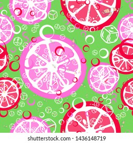 Fruit pattern with lemon and lime, ice cubes and mint leaves on a blue background. Cold cocktail with lemon. Freshness.
