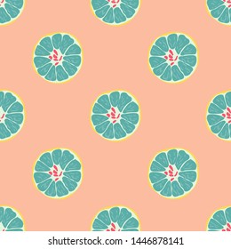 Fruit pattern with lemon and lime, ice cubes and mint leaves on a blue background. Cold cocktail with lemon. Freshness.