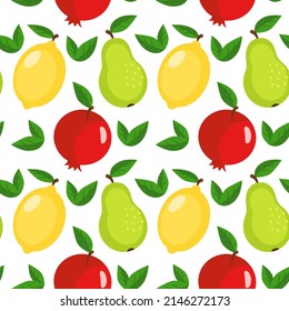 Fruit pattern with lemon, pear and pomegranate. Seamless pattern. Can be used for wallpaper, fill web page background, surface textures