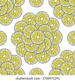 Fruit pattern of lemons on a white background. Modern flat vector pattern in pop art style. Vector illustration 