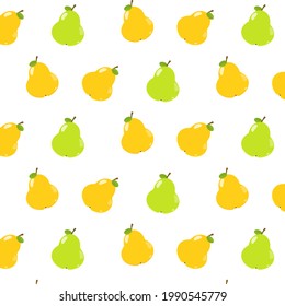 Fruit pattern on a white background . Delicious sweet pear . Textiles for women's clothing . Bed linen . Curtains in the living room . A box for natural juice .