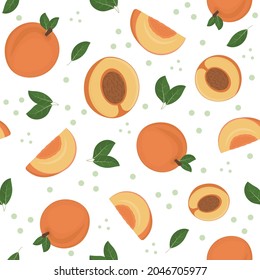 Fruit pattern of peaches on a white background, vector illustration