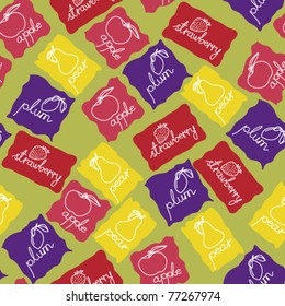 Fruit pattern- Pear Plum Apple Strawberries - a line drawn