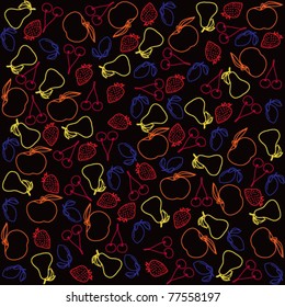 Fruit pattern- Pear Plum Apple Strawberries Cherry - a line drawn