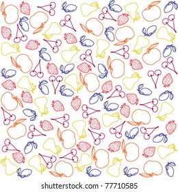 Fruit pattern- Pear Plum Apple Strawberries Cherry - a line drawn