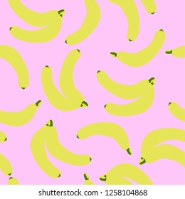 Fruit pattern. Pink background, cute bananas. Good for packaging, postcards, textiles.