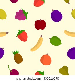Fruit pattern: plum, apple, strawberry, cherry. Seamless vector pattern