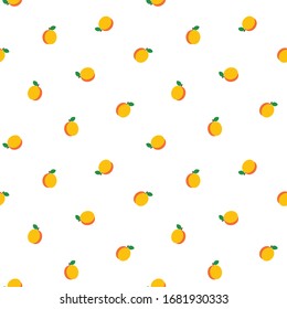 Fruit pattern. Seamless pattern of little apricots in flat style on a white  background. Vector 8 EPS.