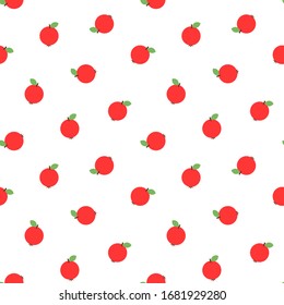 Fruit pattern. Seamless pattern of little red apples in flat style on a white background. Vector 8 EPS.