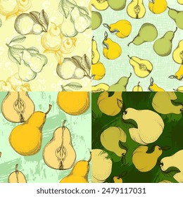 Patrón de fruta. Patrón sin costuras de peras y hojas. El ambiente tropical del verano con las frutas crea un patrón sin fisuras para las telas y los textiles modernos.