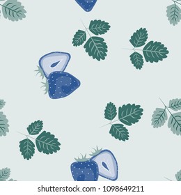 Fruit pattern with strawberries on a light background. Cut strawberries. Summer fruit pattern for covers, fabric, kitchen textiles.