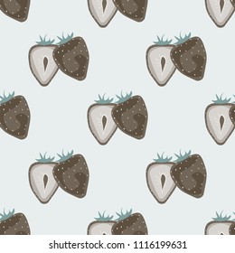 Fruit pattern with strawberries on a light background. Cut strawberries. Summer fruit pattern for covers, fabric, kitchen textiles.