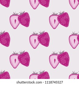 Fruit pattern with strawberries on a light background. Cut strawberries. Summer fruit pattern for covers, fabric, kitchen textiles.
