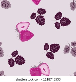 Fruit pattern with strawberries on a light background. Cut strawberries. Summer fruit pattern for covers, fabric, kitchen textiles.