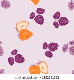 Fruit pattern with strawberries on a light background. Cut strawberries. Summer fruit pattern for covers, fabric, kitchen textiles.