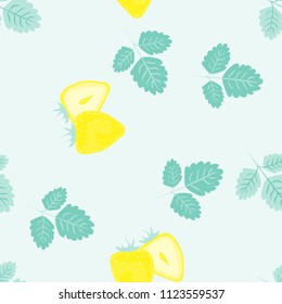 Fruit pattern with strawberries on a light background. Cut strawberries. Summer fruit pattern for covers, fabric, kitchen textiles.