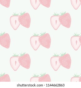 Fruit pattern with strawberries on a light background. Cut strawberries. Summer fruit pattern for covers, fabric, kitchen textiles.
