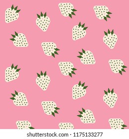 Fruit pattern with strawberries on a light background. Cut strawberries