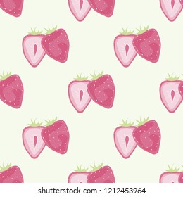 Fruit pattern with strawberries on a light background. Cut strawberries. Summer fruit pattern for covers, fabric, kitchen textiles.