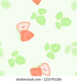 Fruit pattern with strawberries on a light background. Cut strawberries. Summer fruit pattern for covers, fabric, kitchen textiles.