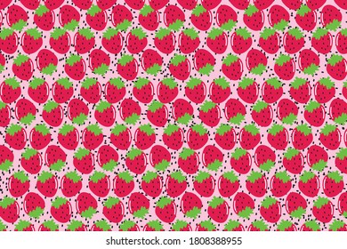 Fruit pattern. Strawberry, Seamless pattern on a pink background. Vector EPS 10