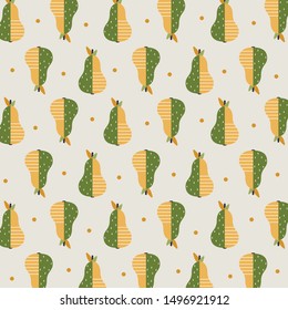 Fruit pattern. Sweet pear pattern. Can be used as pattern, web page backgrounds, surface textures, textile, wallpapers, postcard, valentine. Vegan illustration. Abstract pear illustration