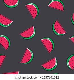 Fruit pattern. Texture and / or repetitive background of a watermelon. Drawing of a watermelon with repetition to decorate. Editable vector.