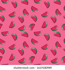 Fruit pattern. Texture and / or repetitive background of a watermelon. Drawing of a watermelon with repetition to decorate. Editable vector.